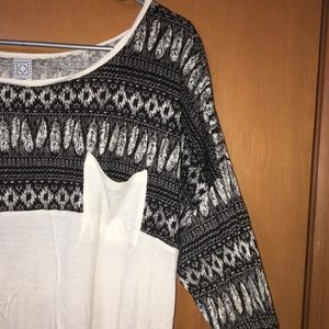 White and black feather pattern Empyre top